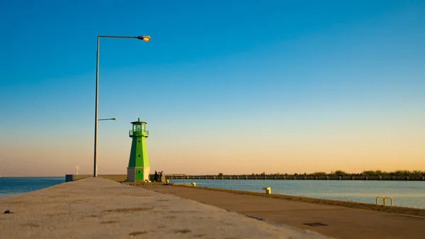 Vuurtoren Bij Zonsopgang Nieuwe Haven Gdansk Polen — Stockfoto