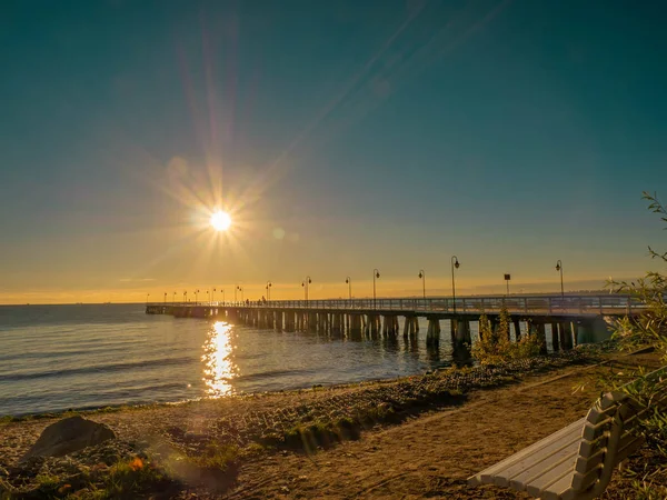 Pier Báltico Gdynia Orlowo Durante Nascer Sol Polônia — Fotografia de Stock