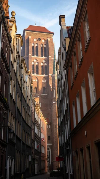 Kościół Mariacki Gdańsku Polska Widok Ulicy Kaletnicza — Zdjęcie stockowe