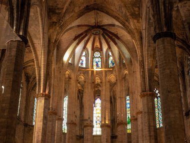 Barselona, İspanya. 09 Mayıs 2019. Katolik katedrali Santa Maria del Pi İçişleri.