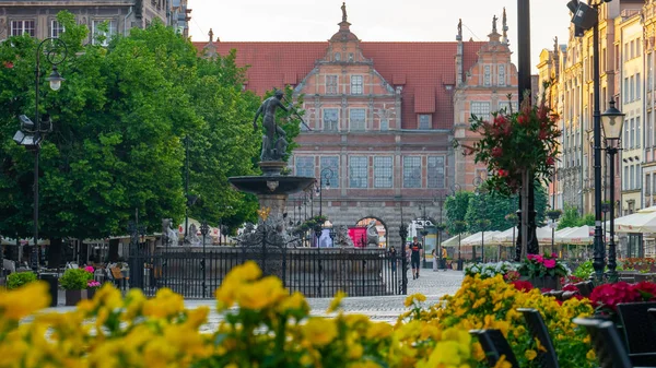 Gdańsk Polska 2019 Słynna Fontanna Neptuna Placu Długiego Targu Dlugi — Zdjęcie stockowe