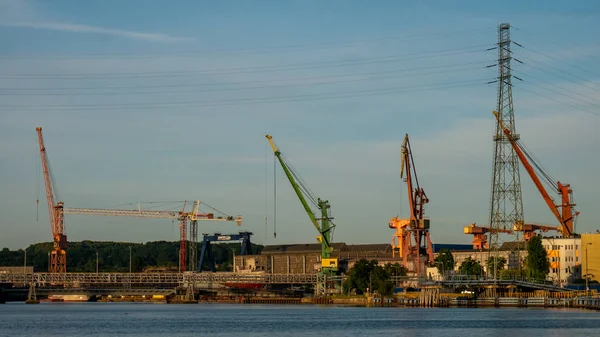 View Shipyard Historical Cranes Ships Industrial Part City Gdansk Poland — Stock Photo, Image