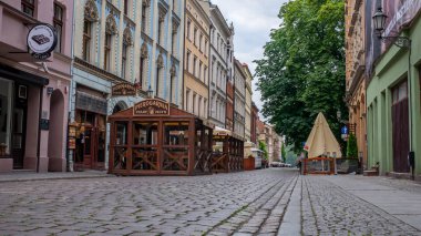 Torun, Poland. 07/17/2019. Traditional main pedestrian street in Torun, Poland. clipart