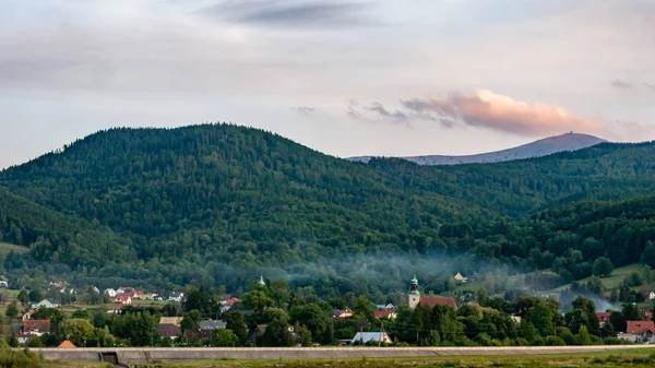 Magcial View Sosnowka Town Karkonosze Karpacz Poland Sniezka Background — Zdjęcie stockowe