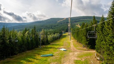 Summertime in the mountains where the ski lift allows for beautiful views. Karpacz, Kopa, Poland.