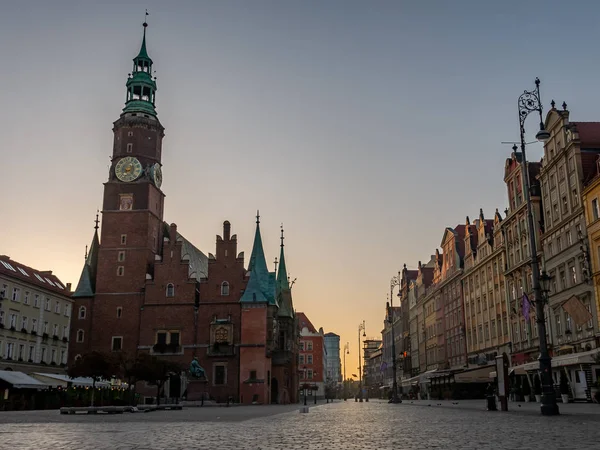 Αγορά Πλατεία Στην Παλιά Πόλη Του Βρότσλαβ Δημαρχείο Πολωνία — Φωτογραφία Αρχείου