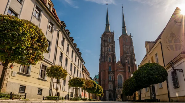 Vista Catedral San Juan Bautista Isla Tumski Wroclaw Polonia Hora — Foto de Stock