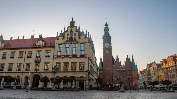 Αγορά Πλατεία Στην Παλιά Πόλη Του Βρότσλαβ Δημαρχείο Πολωνία — Φωτογραφία Αρχείου