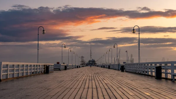 Sopot Kikötője Sopot Városában Móló Leghosszabb Móló Európában Gyönyörű Napfelkelte — Stock Fotó