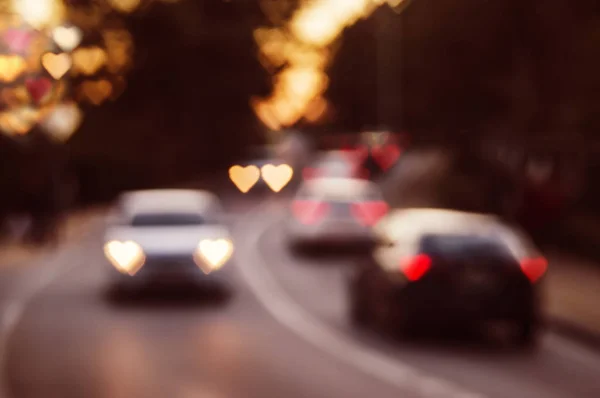 Yol ışıklar arabalar kalp motosiklet akşam defocus
