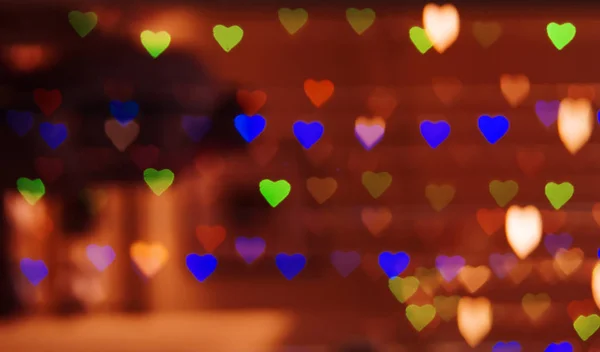 Bokeh garland kalp salonu penceresi vitrin parlama arka plan doku defocus