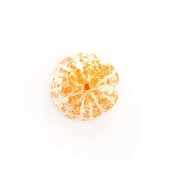 One whole peeled Mandarin isolated on white background.Flat lay.Square cropping. — Stock Photo, Image