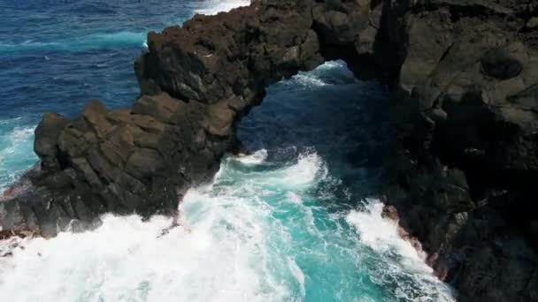 Aerial Drone View Reunion Island Basaltic Arch in "Bois Blanc" — Stock Video