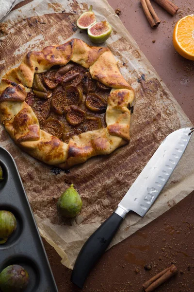 Fikon Galette Gjord Med Konditorivaror Skorpa Och Färska Fikon Matlagning — Stockfoto