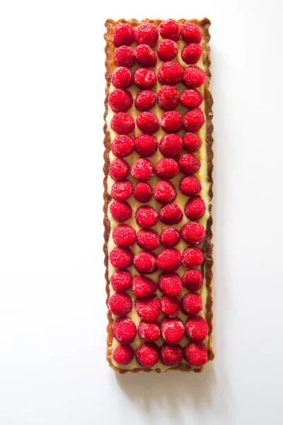 Raspberries rectangular shaped tart — Stock Photo, Image