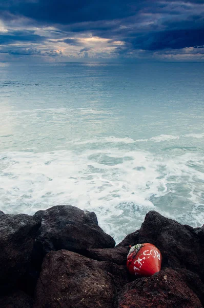 Loneliness panorama at sea during the winter time, slow shutter