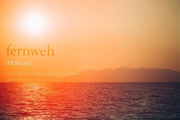 Atemberaubender Sonnenuntergang Auf Einer Meereslandschaft Auf Der Das Deutsche Wort Stockfoto