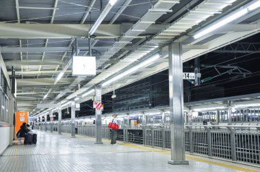 Tokyo, Japonya: Kasım 5,2014-yolcu Jr tren istasyonunda tren gece aydınlatmalı bekliyor