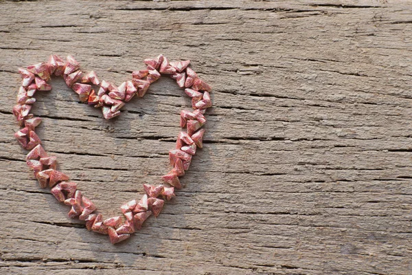 Top View Folding Paper Little Heart Shape Put Wooden Plate — Stock Photo, Image