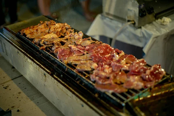 Selectieve Aandacht Het Vers Vlees Varkensvlees Gas Machine Voor Het — Stockfoto