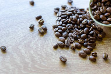 Seramik bardaktaki kahve çekirdeklerini yakından incele. Biraz metin eklemek için fotokopi alanı olsun.