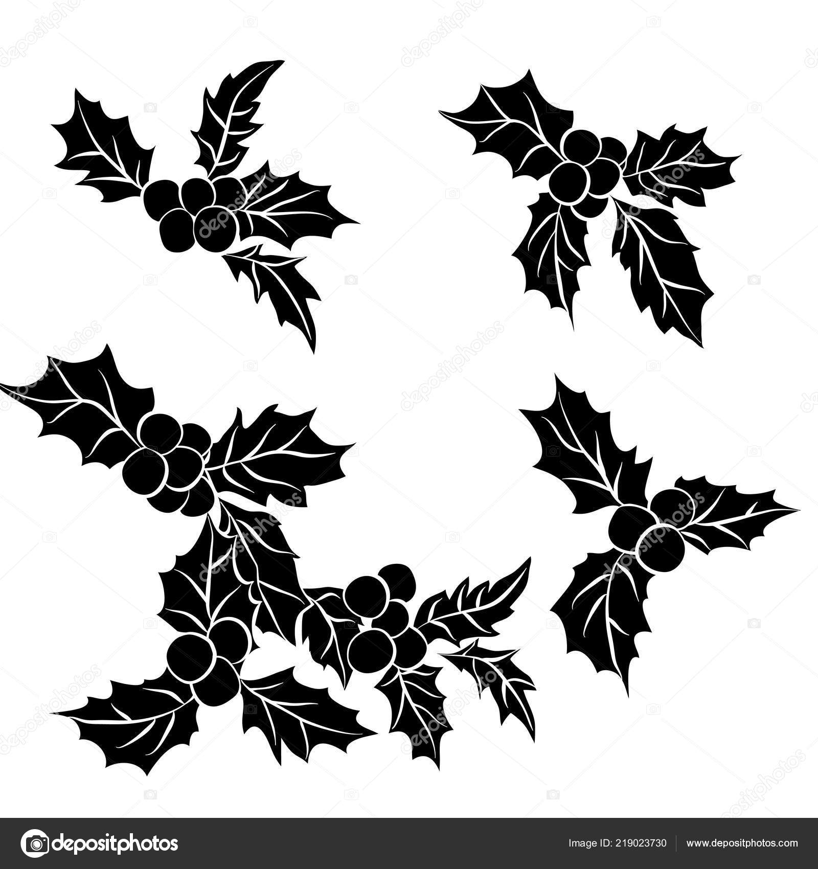 Holly Leaf Silhouette Set Of Christmas Holly Leaves Black