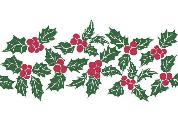 クリスマス ヒイラギを葉します。緑の葉と赤い果実のシームレス パターン. — ストックベクタ