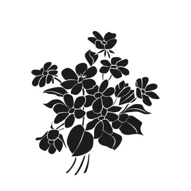 Buket bahar çiçek. Beyaz arka planda siyah siluet. Vektör çizim