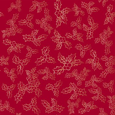 Noel simgesi. Dikişsiz desen yaprakları ve meyveleri. Avrupa Holly geleneksel Noel dekorasyonu. Vektör illüstrasyon izole beyaz arka plan üzerinde