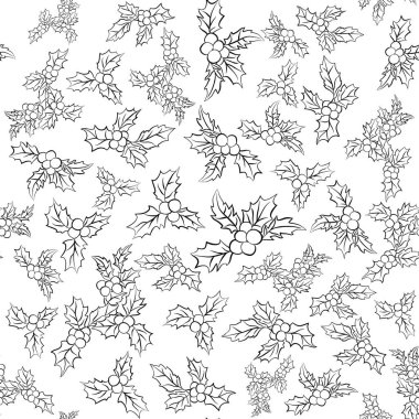Noel simgesi. Dikişsiz desen yaprakları ve meyveleri. Avrupa Holly geleneksel Noel dekorasyonu. Vektör illüstrasyon izole beyaz arka plan üzerinde