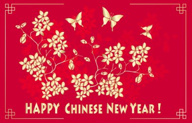 Mutlu çene yeni yıl kartı çiçeği ağaç