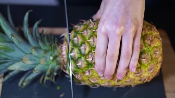 Close Woman Hands Take Knife Cut Chicken Breast Exactly Half — Stock Video