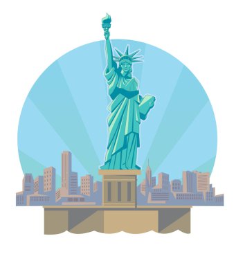 Özgürlük heykeli Amerika Birleşik Devletleri Landmark New York şehir silüeti Izole vektör illüstrasyon
