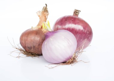 Beyaz arkaplanda Shallot 'ların kapatılması