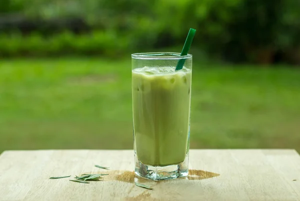 Casa Feita Matcha Chá Verde Gelado Com Leite Chá Latte — Fotografia de Stock