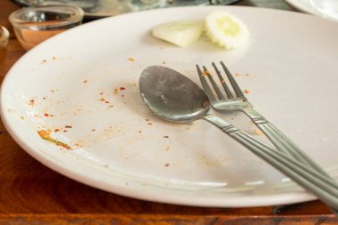 Yemekten sonra boş disk ve kirli..