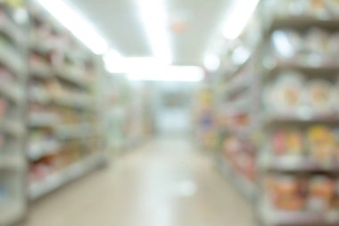 Arkaplan için raf dekorasyonlu soyut bulanıklık mağazası