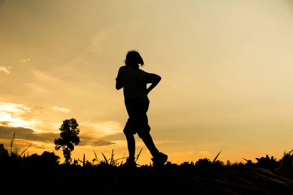 Fitness Silhouette Sonnenaufgang Jogging Workout Wellness-Konzept — Stockfoto