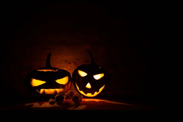 Halloween Tök Fej Jack Lámpa Sötét Háttérben — Stock Fotó