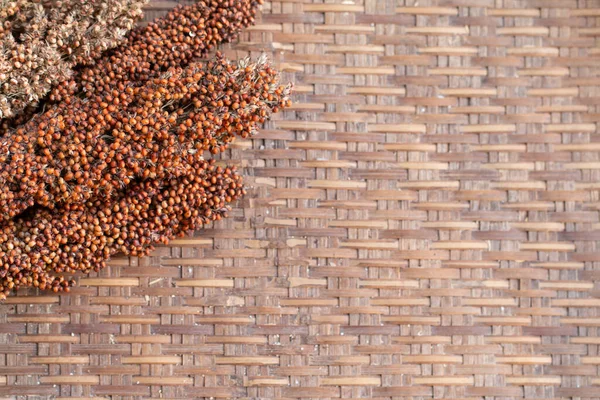 Drying Millet Twigs Bamboo Table Background Dried Process — Stock Photo, Image