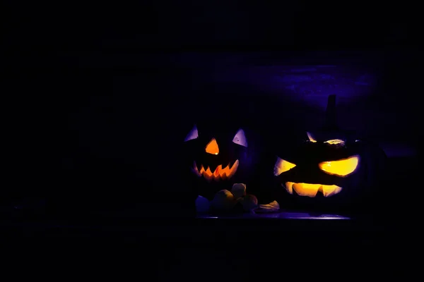Halloween Tök Fej Jack Lámpa Sötét Háttérben — Stock Fotó
