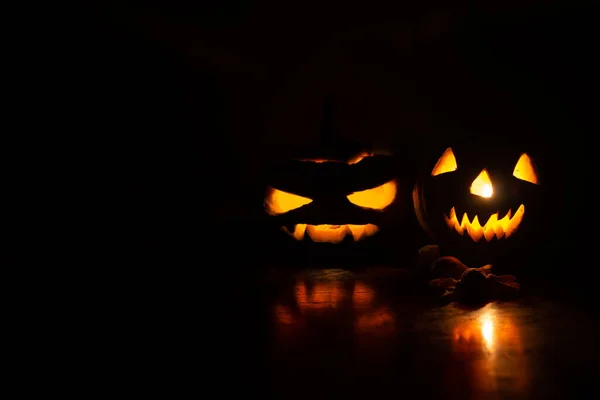 Halloween Tök Fej Jack Lámpa Sötét Háttérben — Stock Fotó