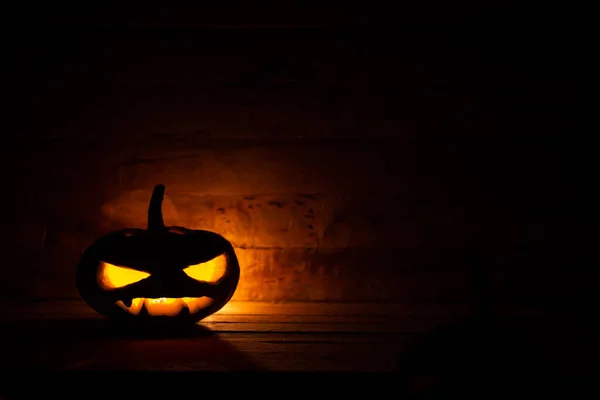 Linterna Gato Cabeza Calabaza Halloween Fondo Oscuro —  Fotos de Stock