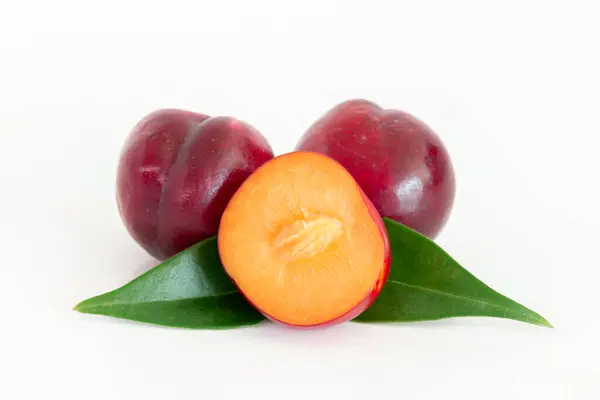 Isolé Prune Cerise Rouge Fraîche Sur Fond Blanc — Photo