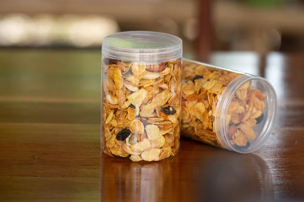 Homemade Organic Healthy Granola Dried Fruits Bottles — Stock Photo, Image