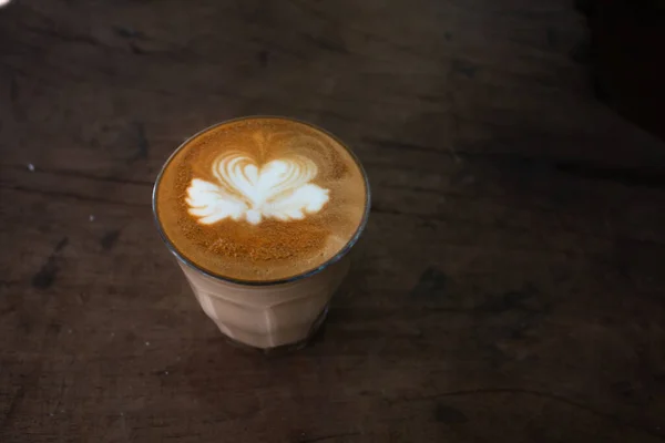 Piccolo Latte Art Paper Cup Wooden Desk — Stock Photo, Image