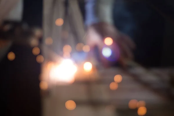 Bokeh Licht Von Funken Arbeit Schweißen Von Stahl Den Industrieanlagen — Stockfoto