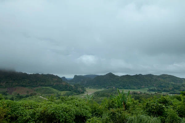 Coudy Oscuro Día Con Niebla Las Montañas —  Fotos de Stock