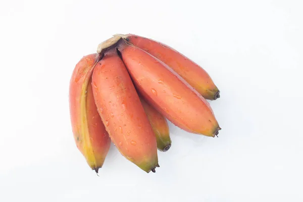 Bunch Van Rijpe Cavendish Banaan Rode Bananen Fruit Witte Tafel — Stockfoto