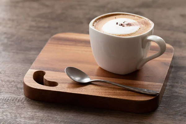 Cup Late Coffee Wooden Desk — Stock Photo, Image